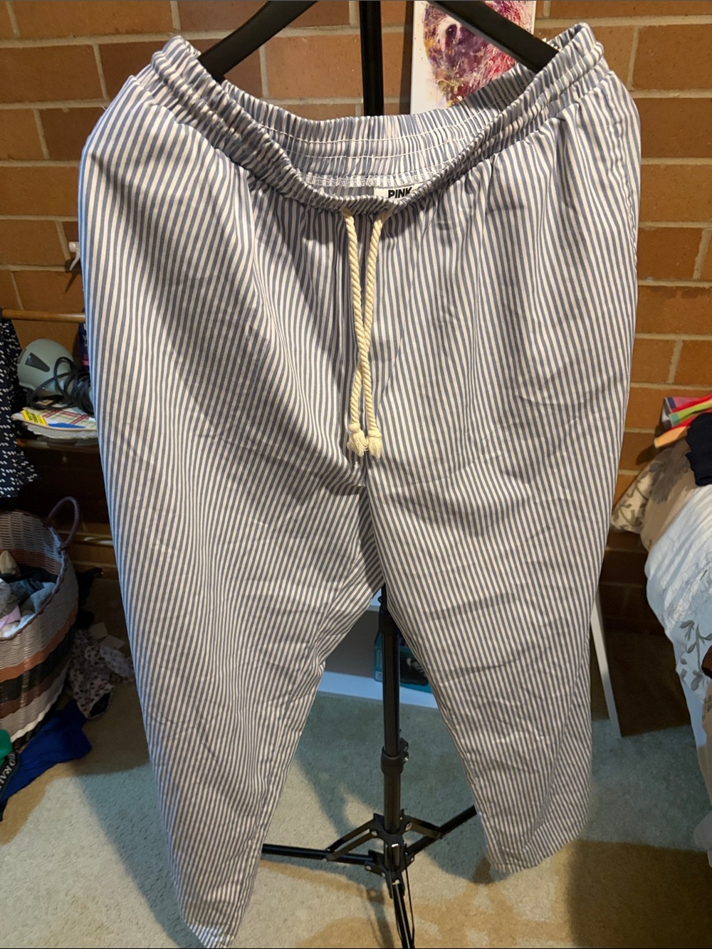 PINK Victoria's Secret Navy and White Striped Drawstring Joggers